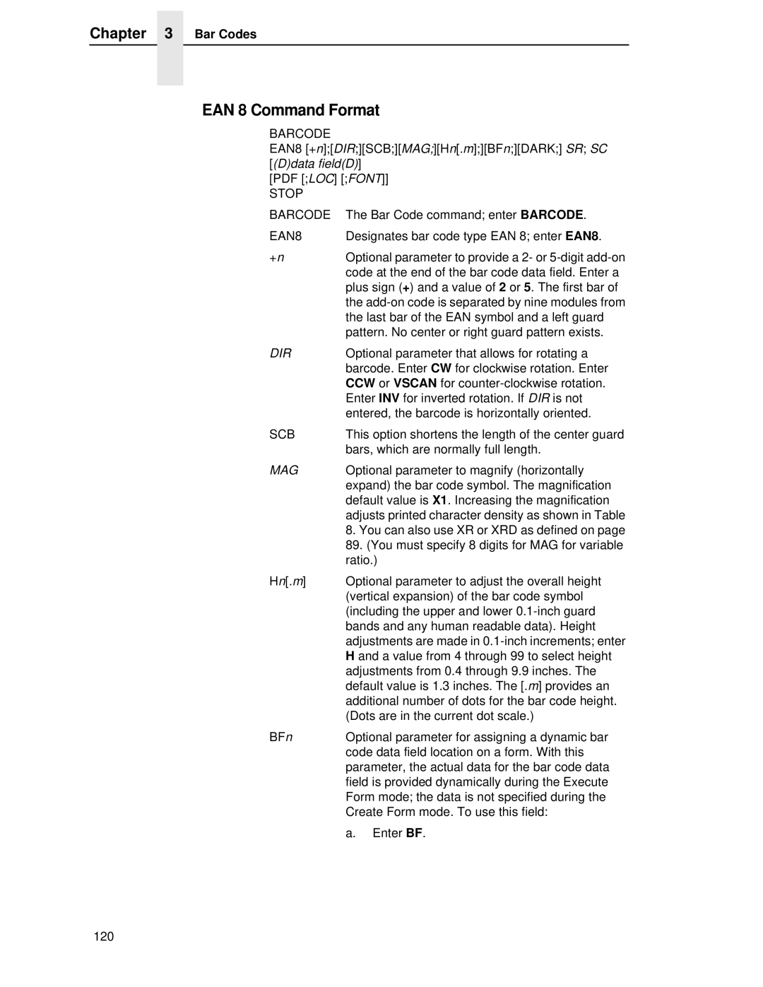 Printronix LQH-HWTM manual EAN 8 Command Format, Scb 