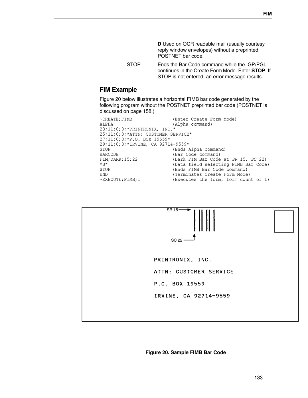 Printronix LQH-HWTM manual FIM Example, Sample Fimb Bar Code 