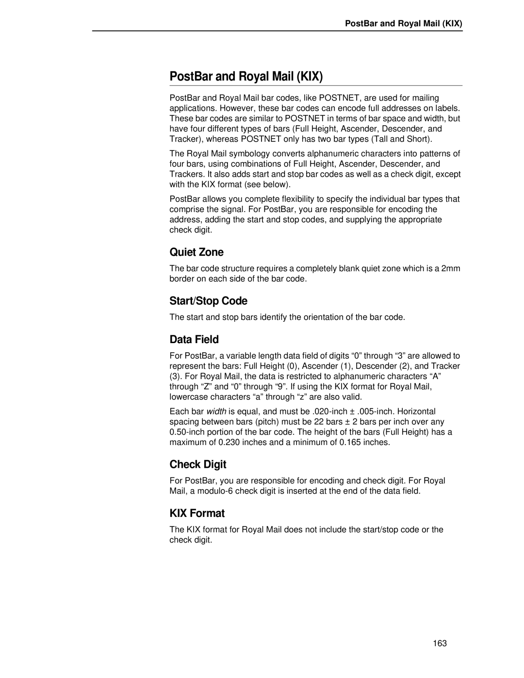 Printronix LQH-HWTM manual PostBar and Royal Mail KIX, KIX Format 