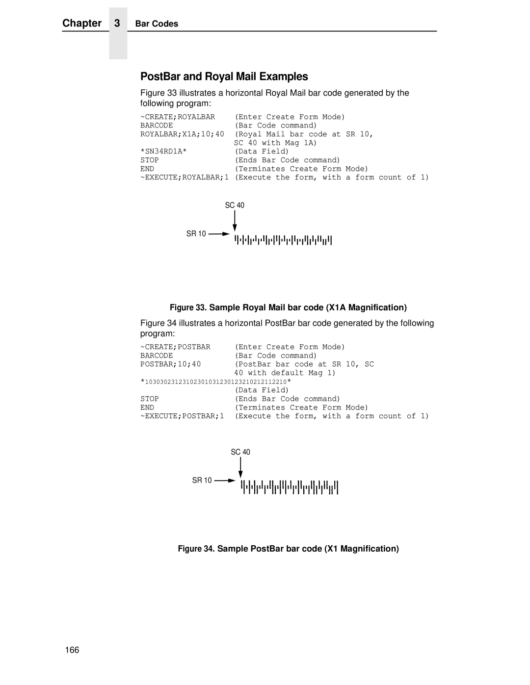 Printronix LQH-HWTM manual PostBar and Royal Mail Examples, Sample Royal Mail bar code X1A Magnification 