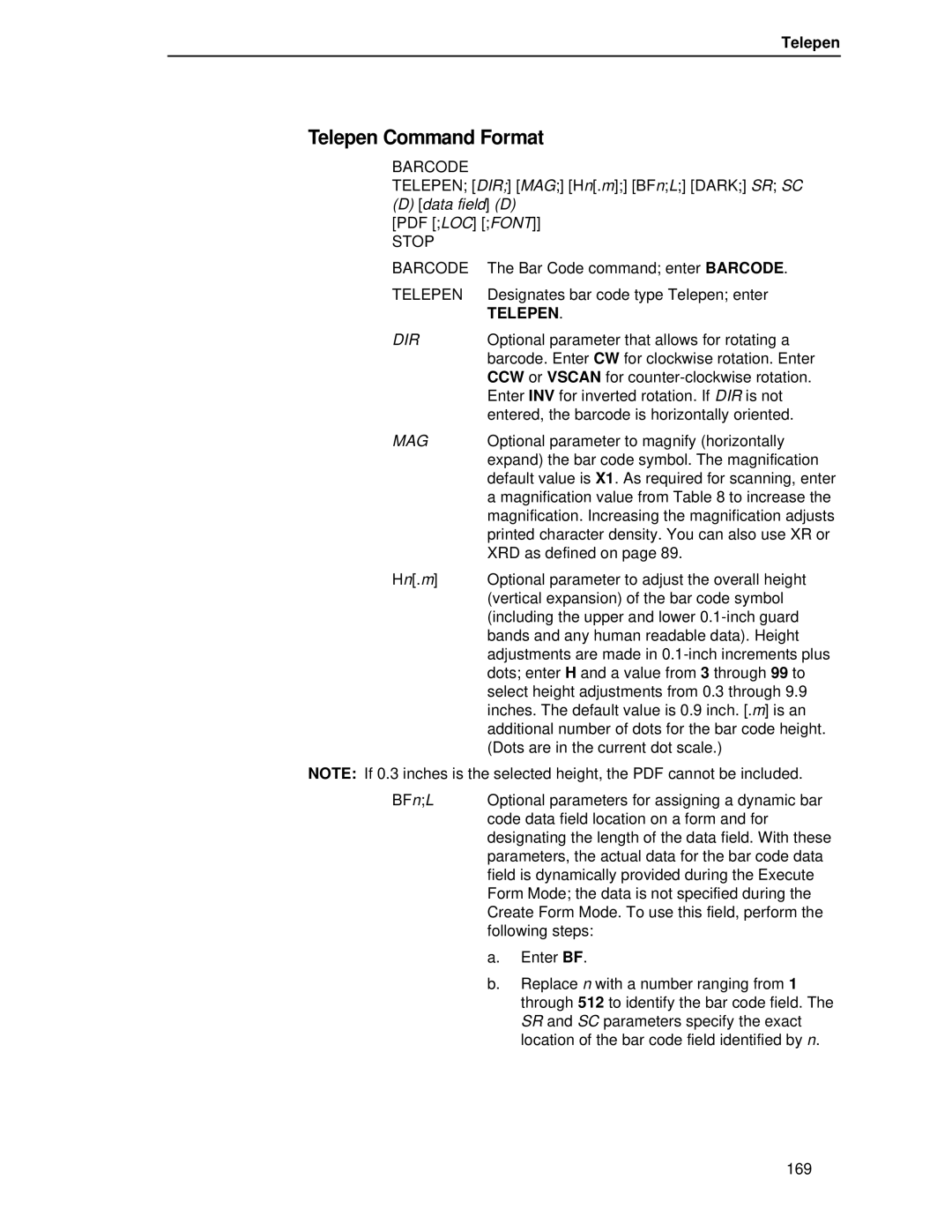 Printronix LQH-HWTM manual Telepen Command Format, Data field D 