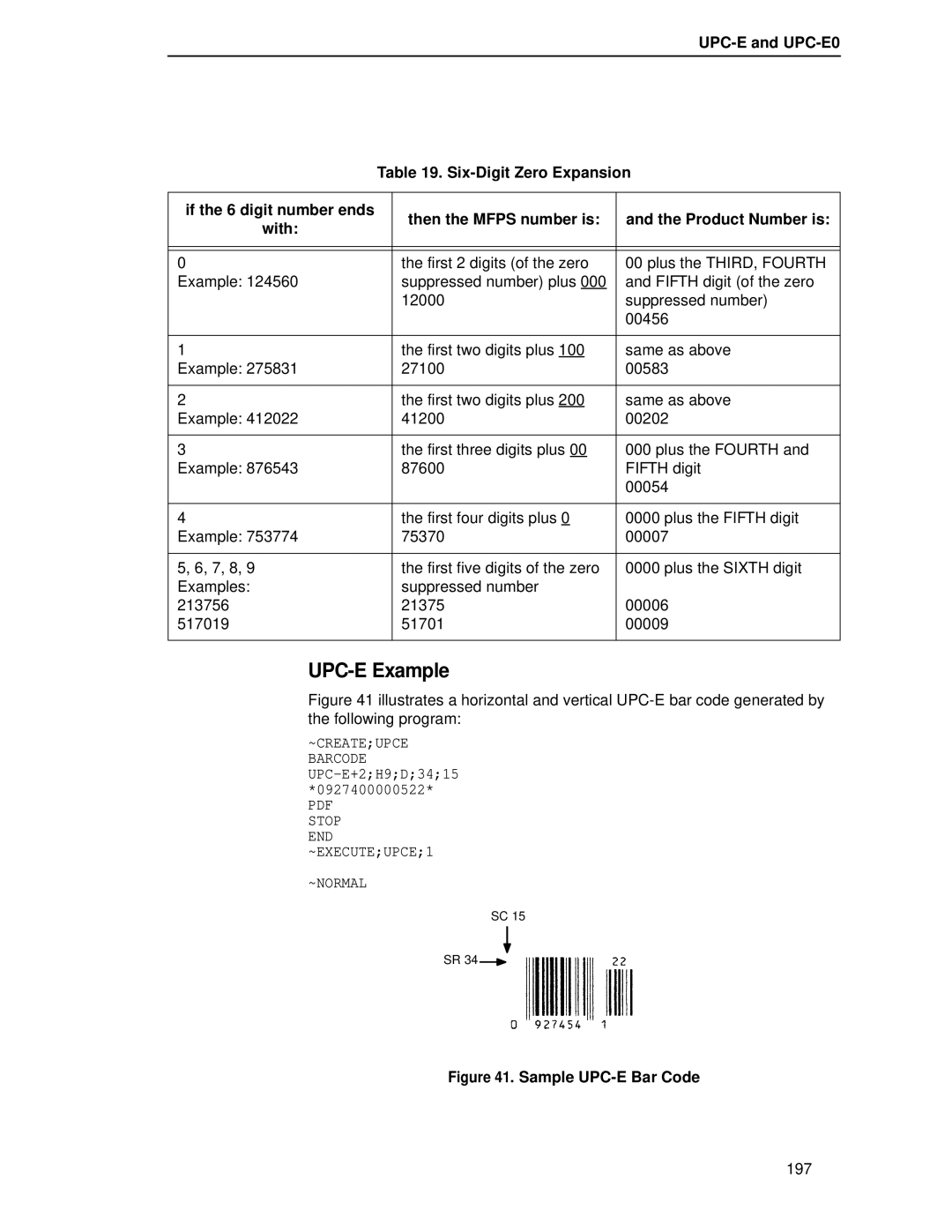 Printronix LQH-HWTM manual UPC-E Example, Sample UPC-E Bar Code 