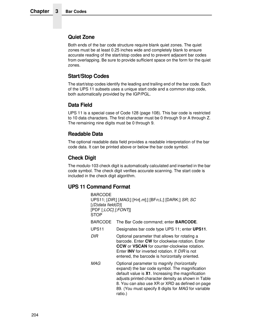 Printronix LQH-HWTM manual Quiet Zone, UPS 11 Command Format 