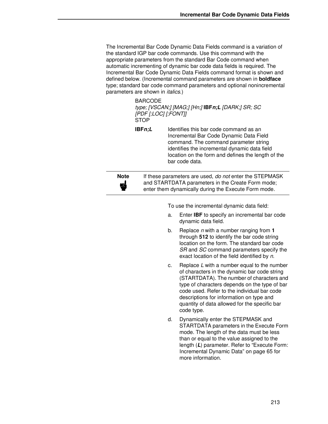 Printronix LQH-HWTM manual Incremental Bar Code Dynamic Data Fields, Barcode Stop 