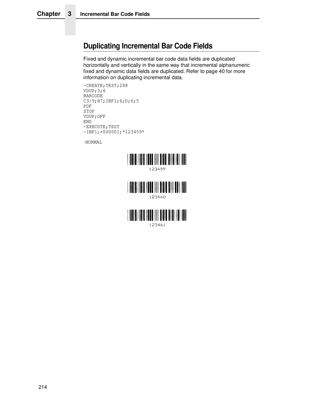 Printronix LQH-HWTM manual Duplicating Incremental Bar Code Fields 