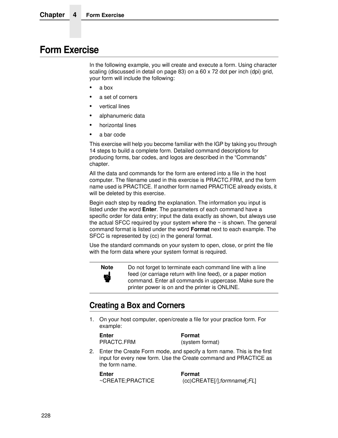 Printronix LQH-HWTM manual Form Exercise, Creating a Box and Corners 