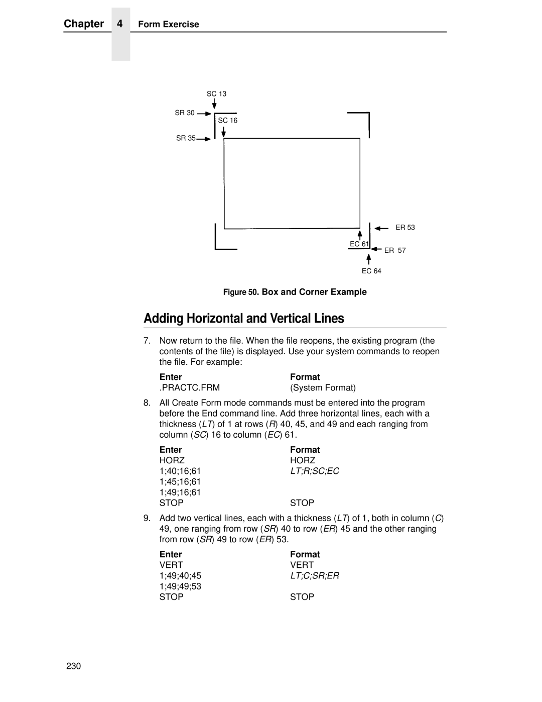 Printronix LQH-HWTM manual Adding Horizontal and Vertical Lines, Box and Corner Example 