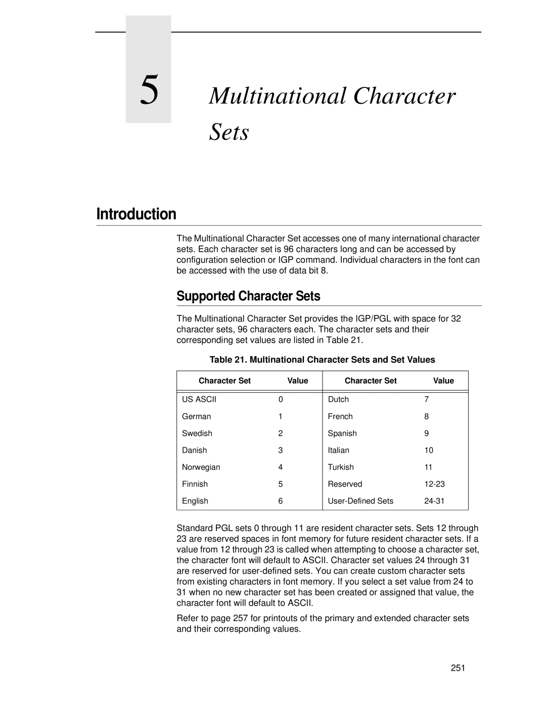 Printronix LQH-HWTM manual Introduction, Supported Character Sets, Multinational Character Sets and Set Values 