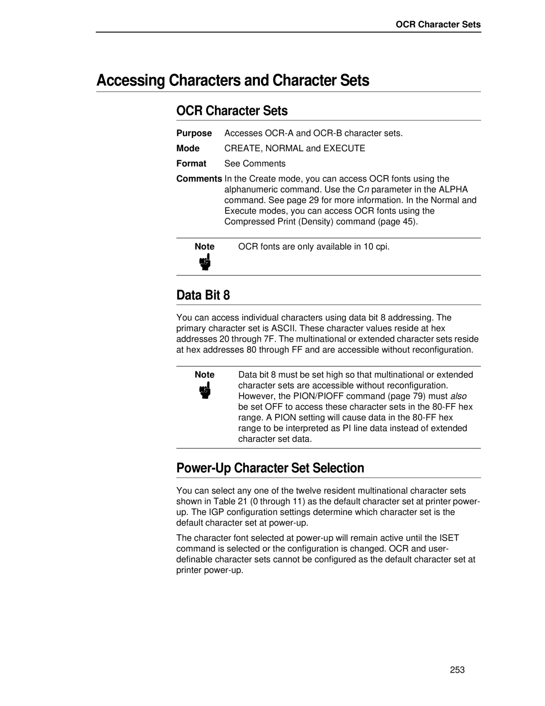 Printronix LQH-HWTM manual Accessing Characters and Character Sets, OCR Character Sets, Data Bit 