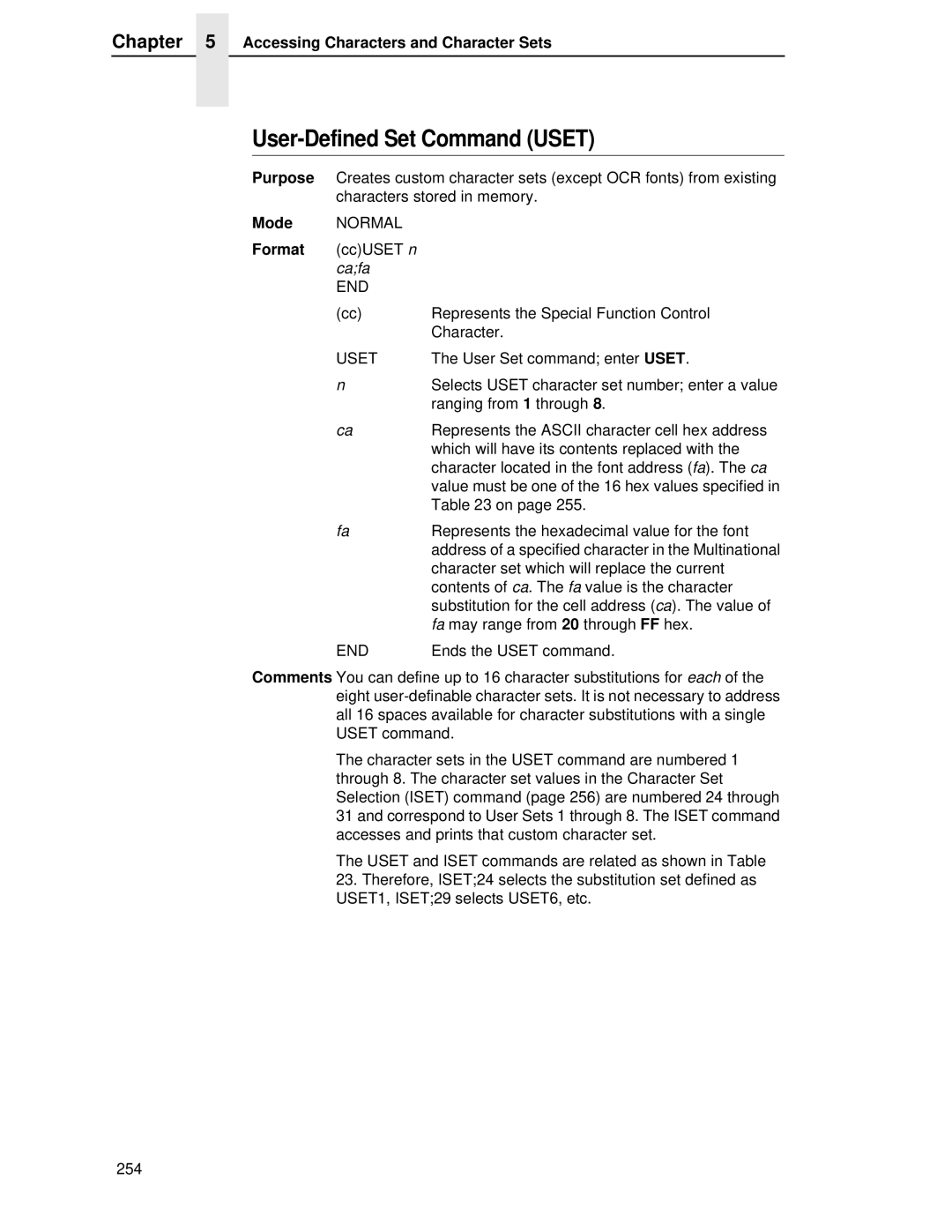 Printronix LQH-HWTM manual User-Defined Set Command Uset, Accessing Characters and Character Sets 