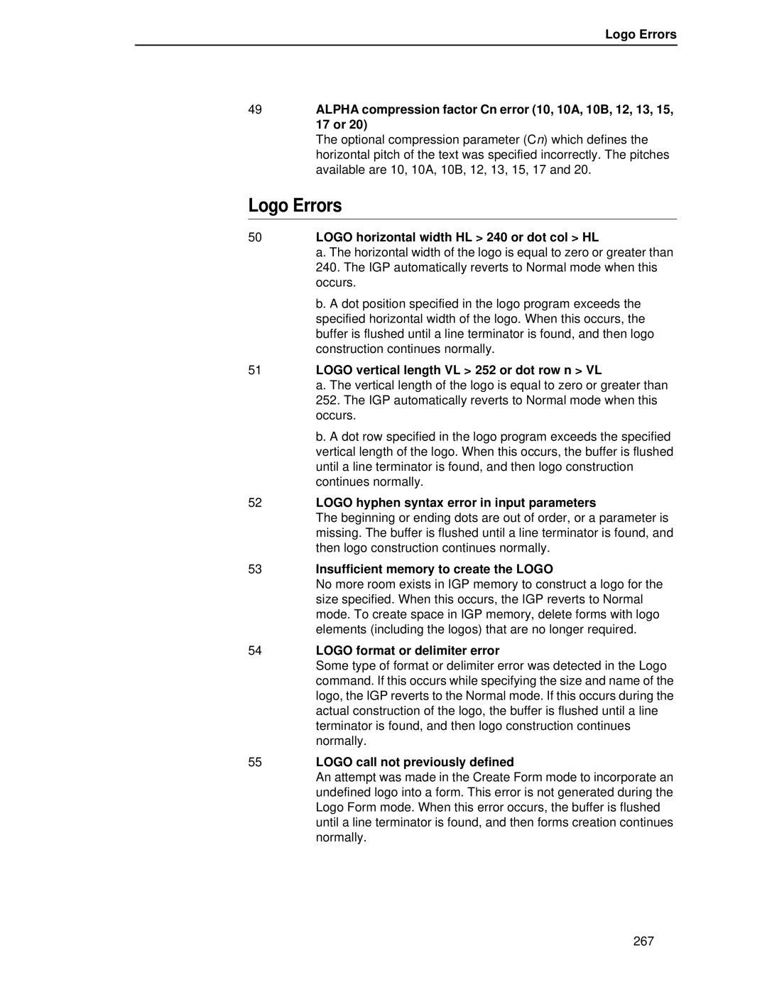 Printronix LQH-HWTM manual Logo Errors 