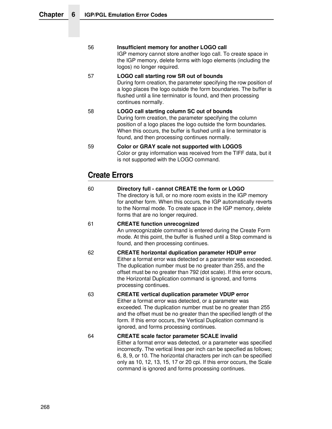 Printronix LQH-HWTM manual Create Errors 