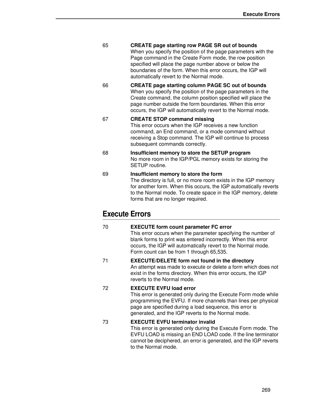 Printronix LQH-HWTM manual Execute Errors 