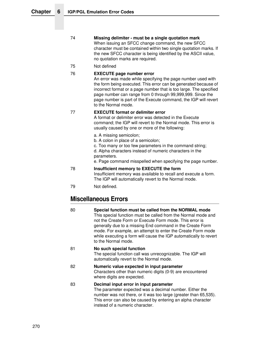 Printronix LQH-HWTM manual Miscellaneous Errors 