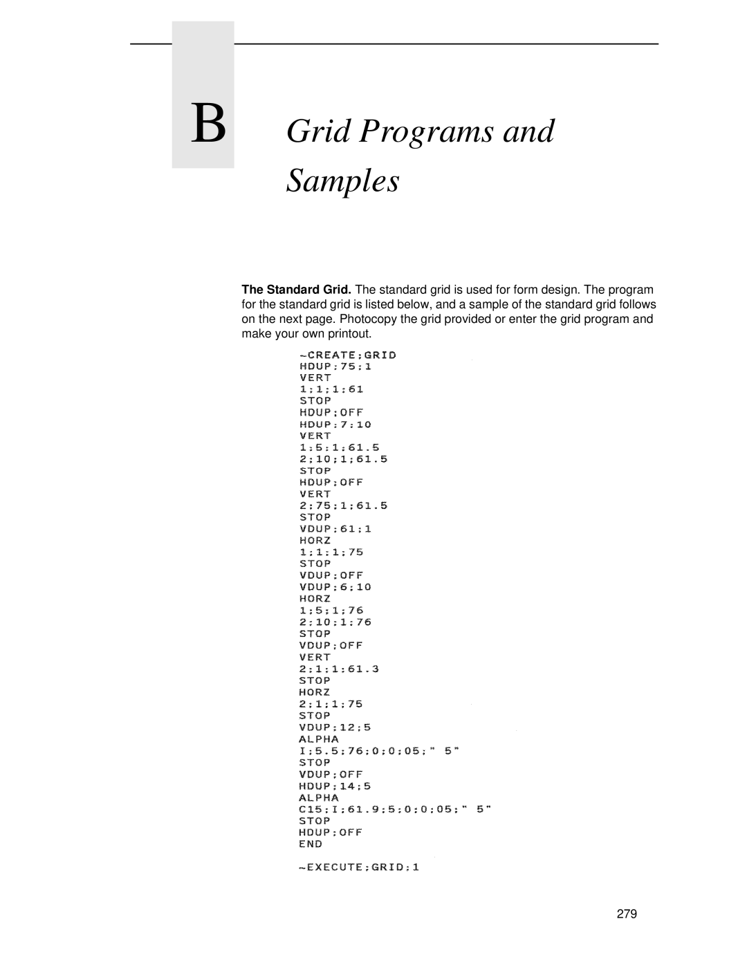 Printronix LQH-HWTM manual Grid Programs Samples 