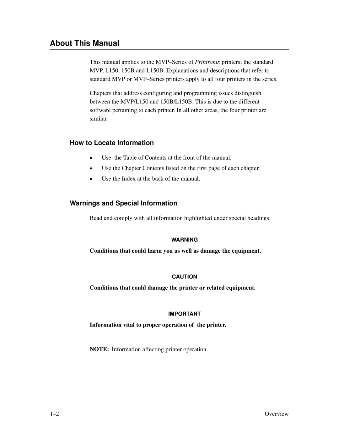 Printronix MVP Series user manual About This Manual, How to Locate Information 