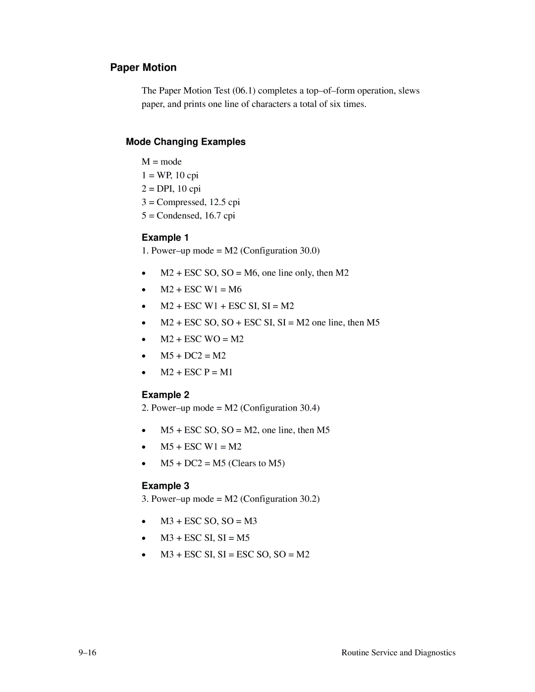 Printronix MVP Series user manual Paper Motion, Mode Changing Examples 