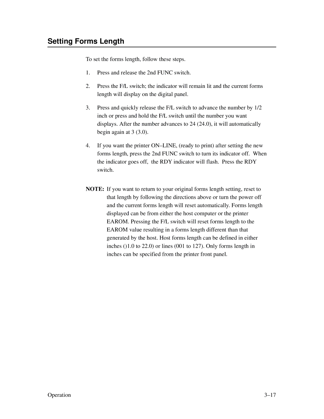 Printronix MVP Series user manual Setting Forms Length 