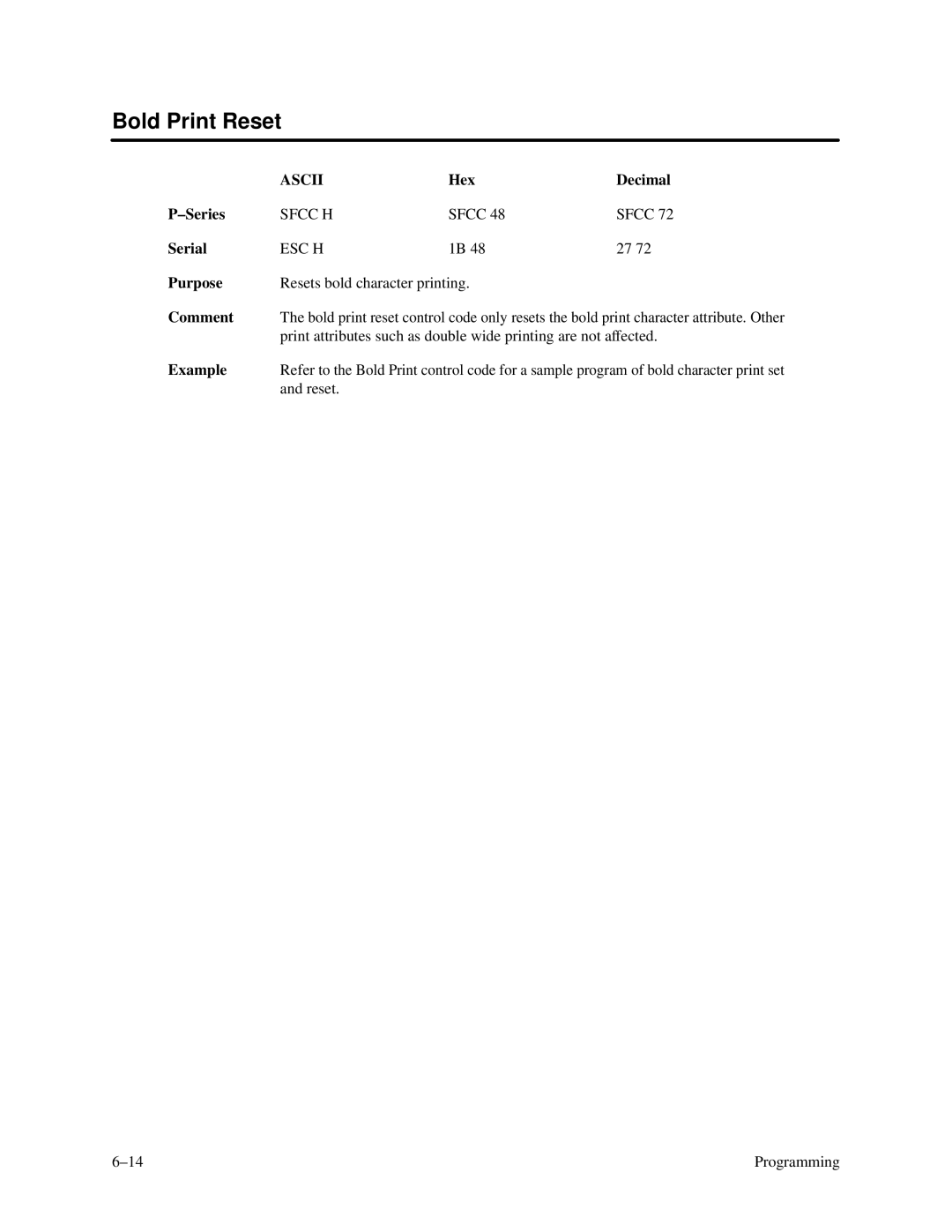 Printronix P3000 Series manual Bold Print Reset 