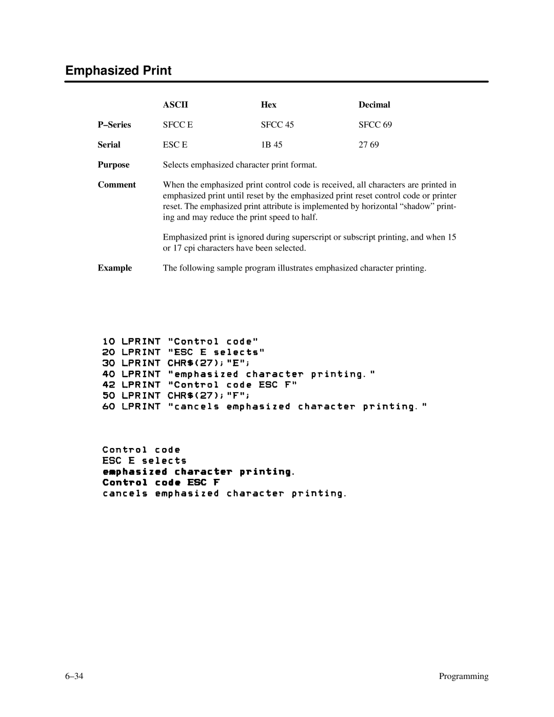 Printronix P3000 Series manual Emphasized Print 