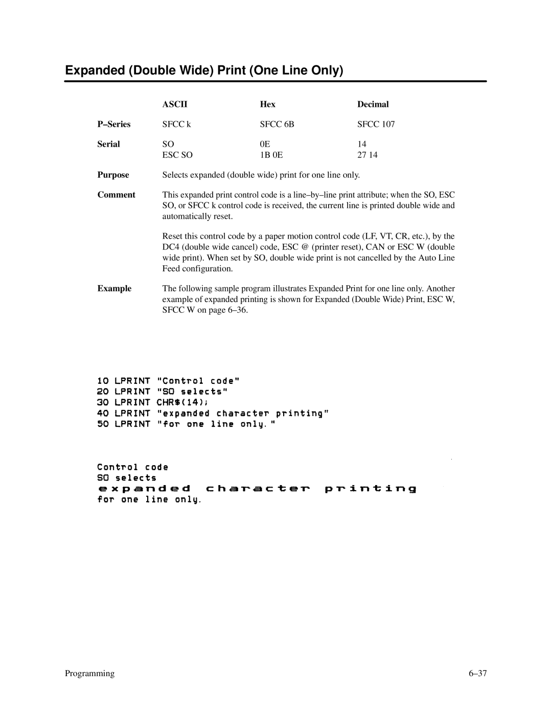 Printronix P3000 Series manual Expanded Double Wide Print One Line Only 