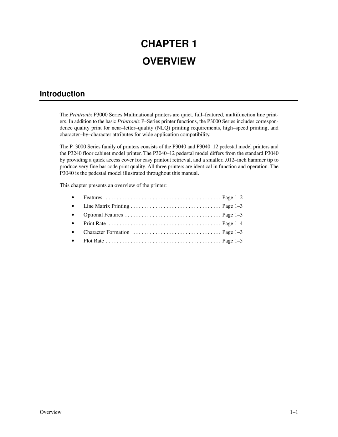 Printronix P3000 Series manual Chapter Overview, Introduction 