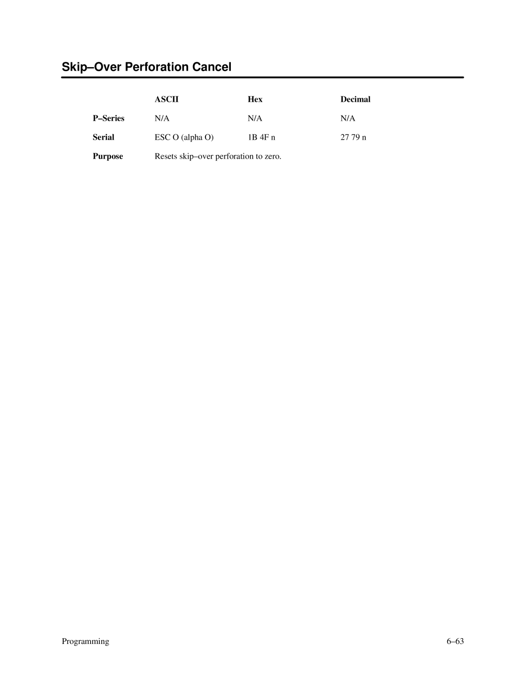 Printronix P3000 Series manual Skip-Over Perforation Cancel 