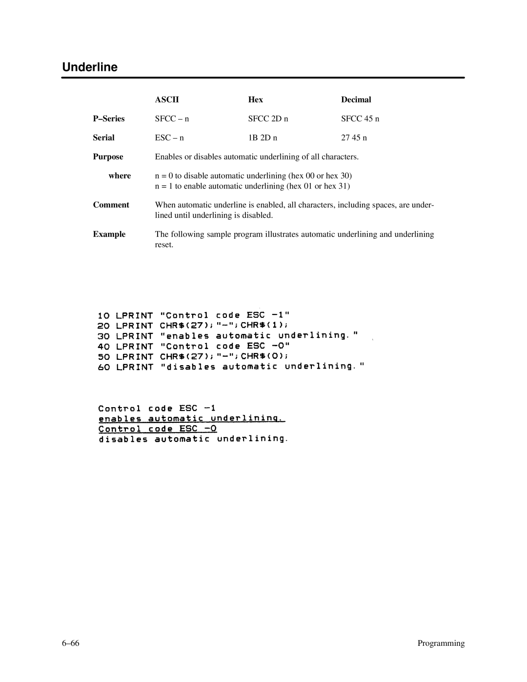 Printronix P3000 Series manual Underline, Where 