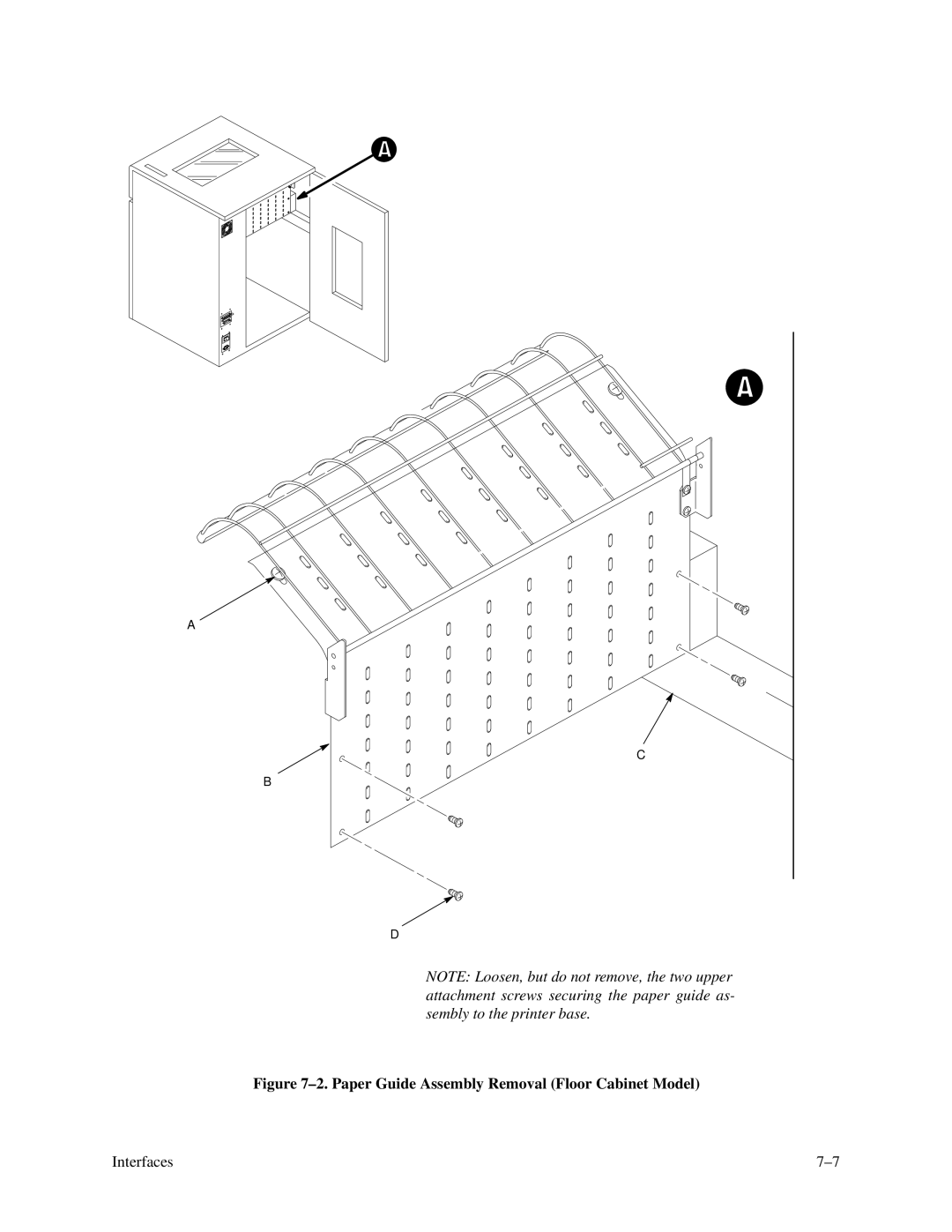 Printronix P3000 Series manual Paper Guide Assembly Removal Floor Cabinet Model 