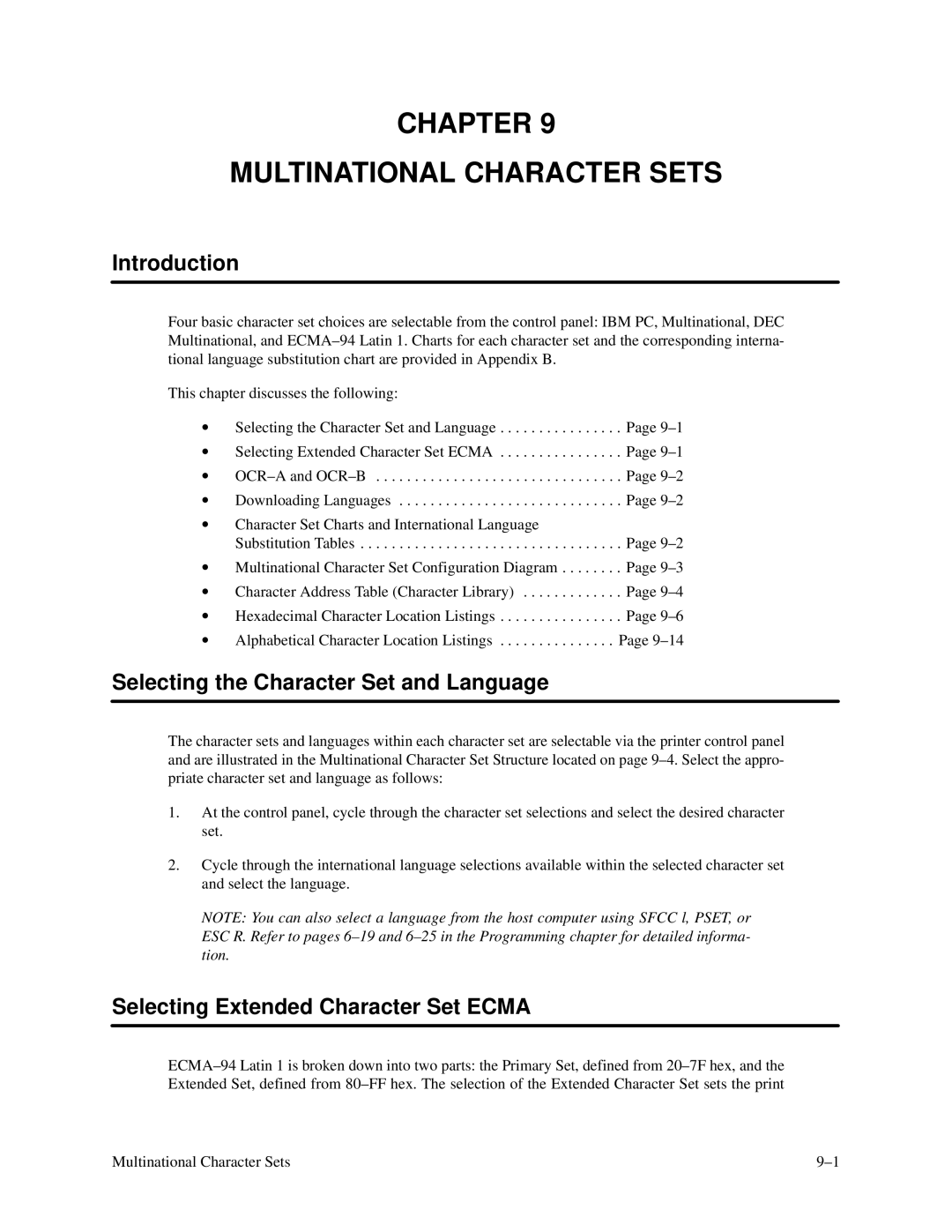 Printronix P3000 Series manual Chapter Multinational Character Sets, Selecting the Character Set and Language 