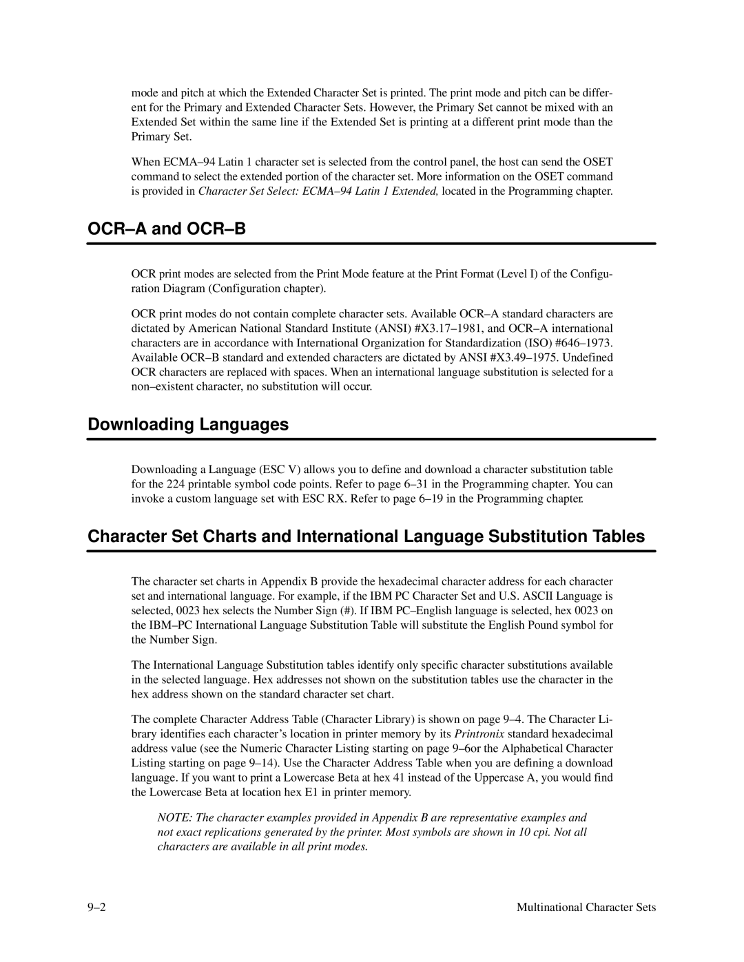 Printronix P3000 Series manual OCR-A and OCR-B, Downloading Languages 