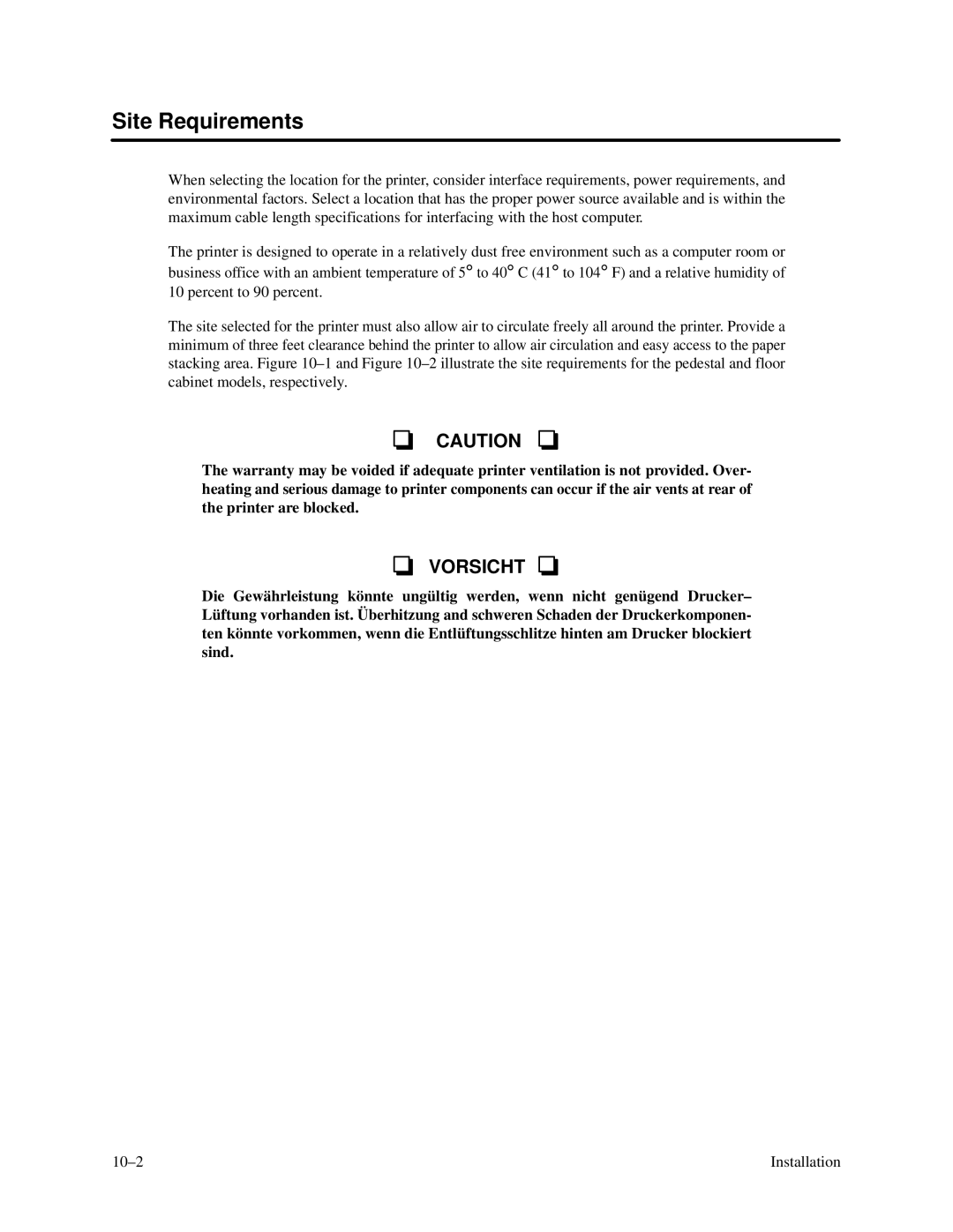 Printronix P3000 Series manual Site Requirements 