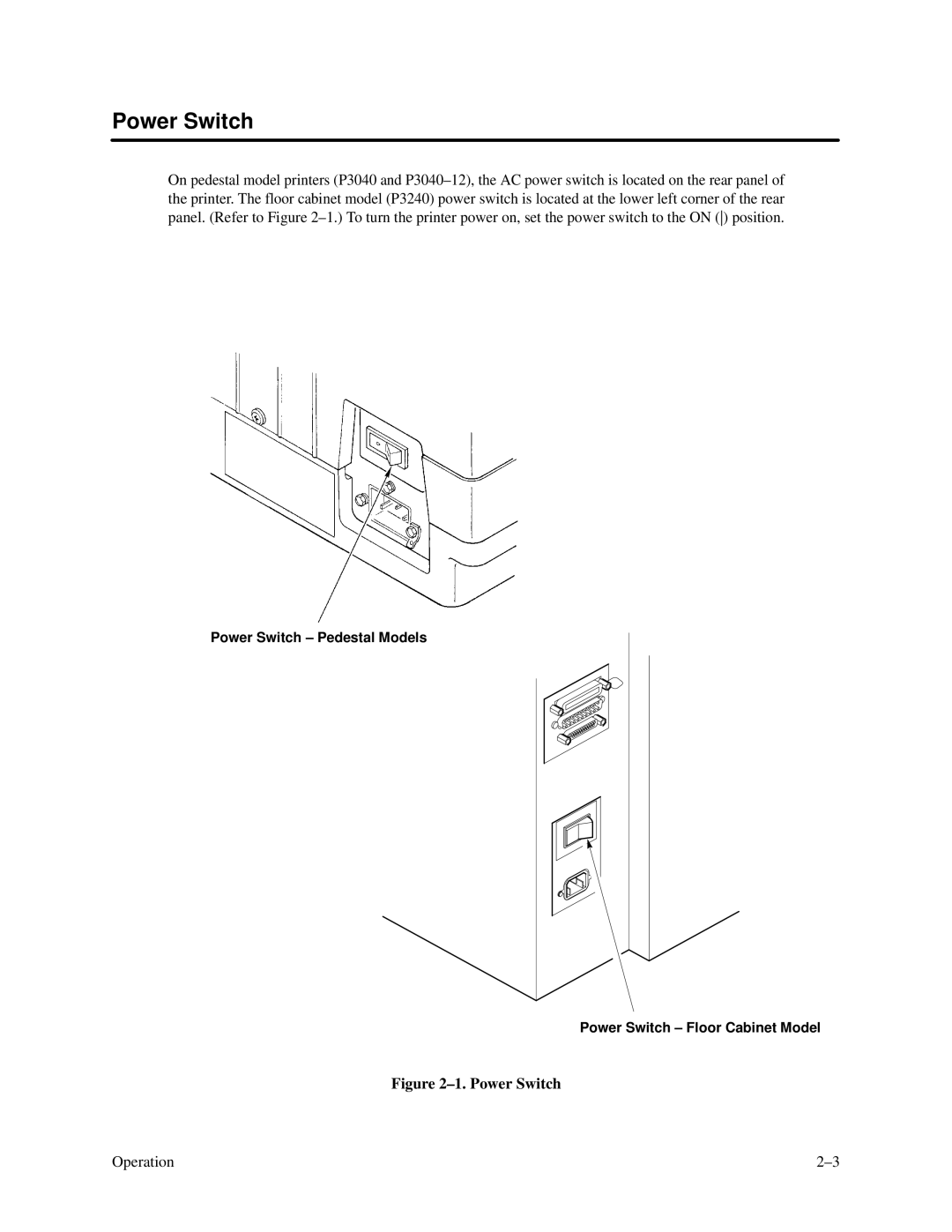 Printronix P3000 Series manual Power Switch 