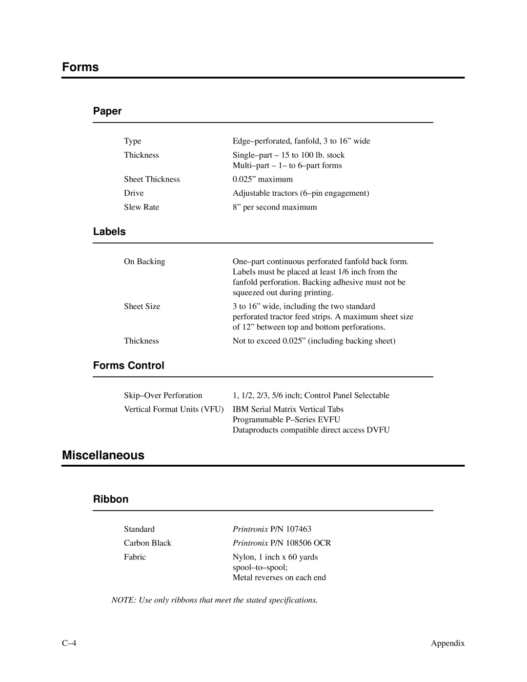 Printronix P3000 Series manual Forms, Miscellaneous 