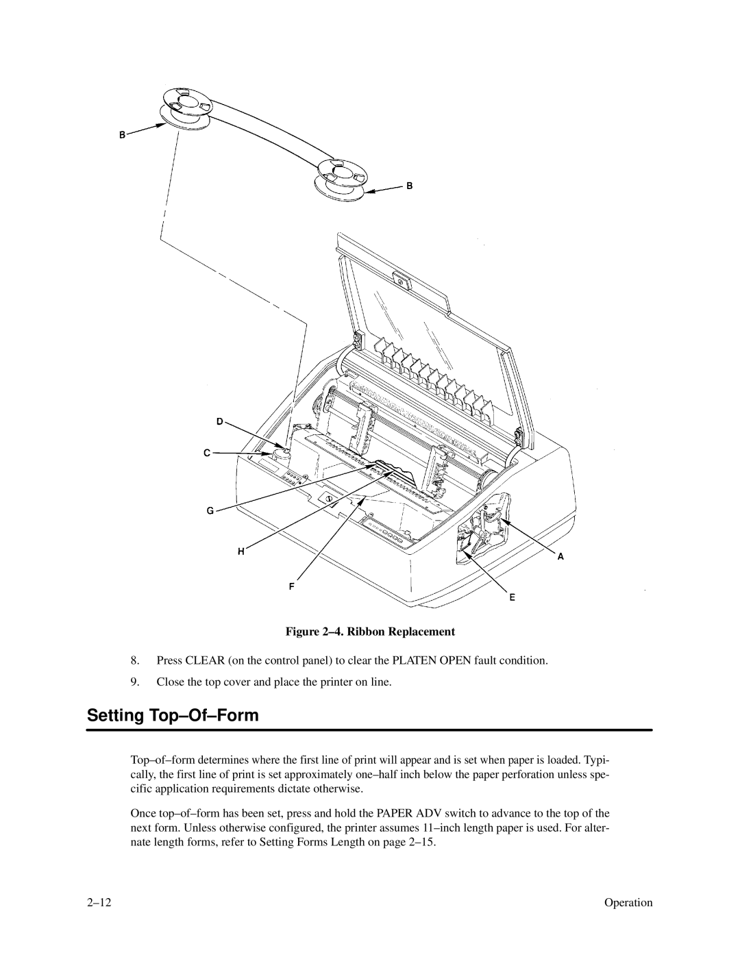 Printronix P3000 Series manual Setting Top-Of-Form, Ribbon Replacement 