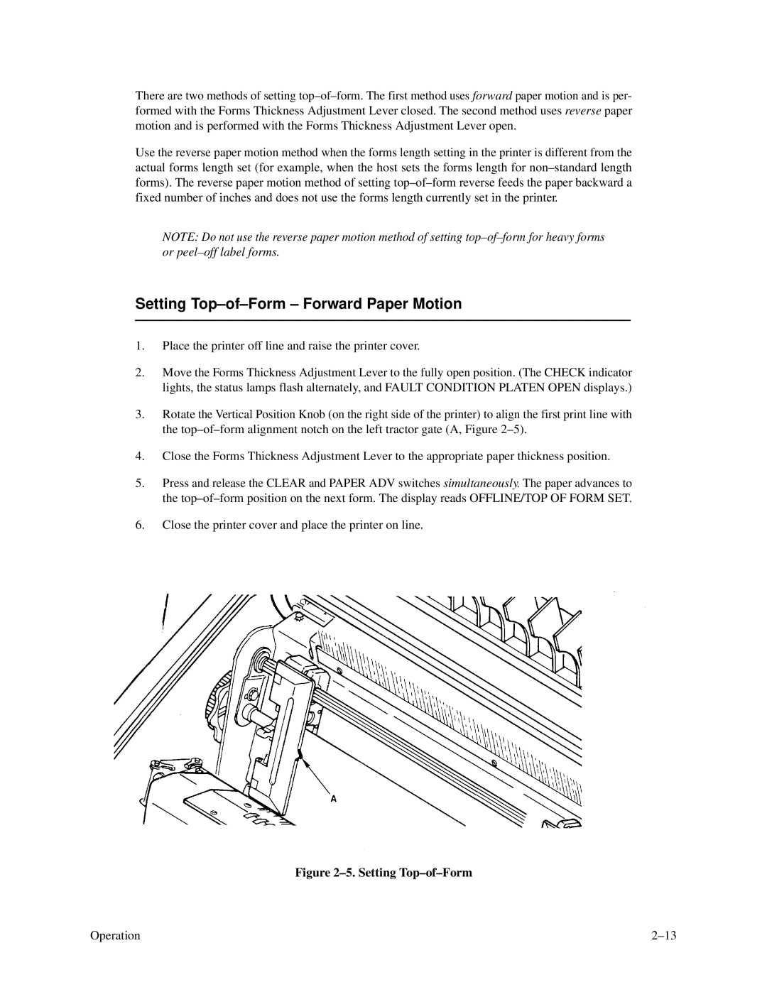 Printronix P3000 Series manual Setting Top-of-Form Forward Paper Motion 