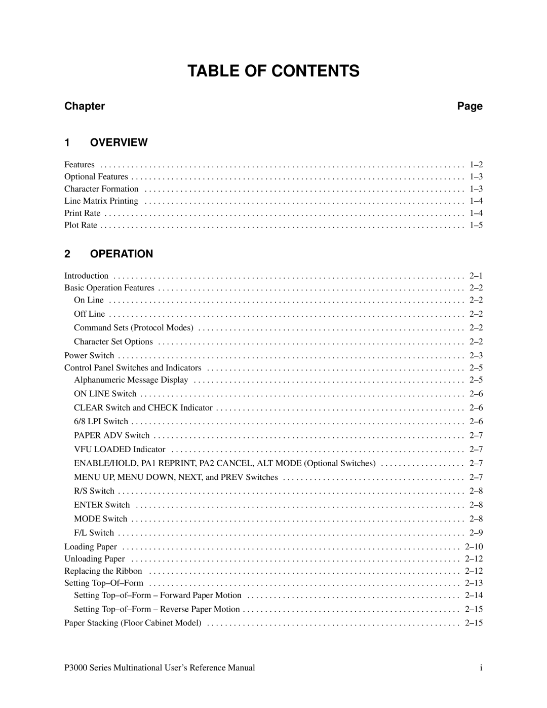 Printronix P3000 Series manual Table of Contents 