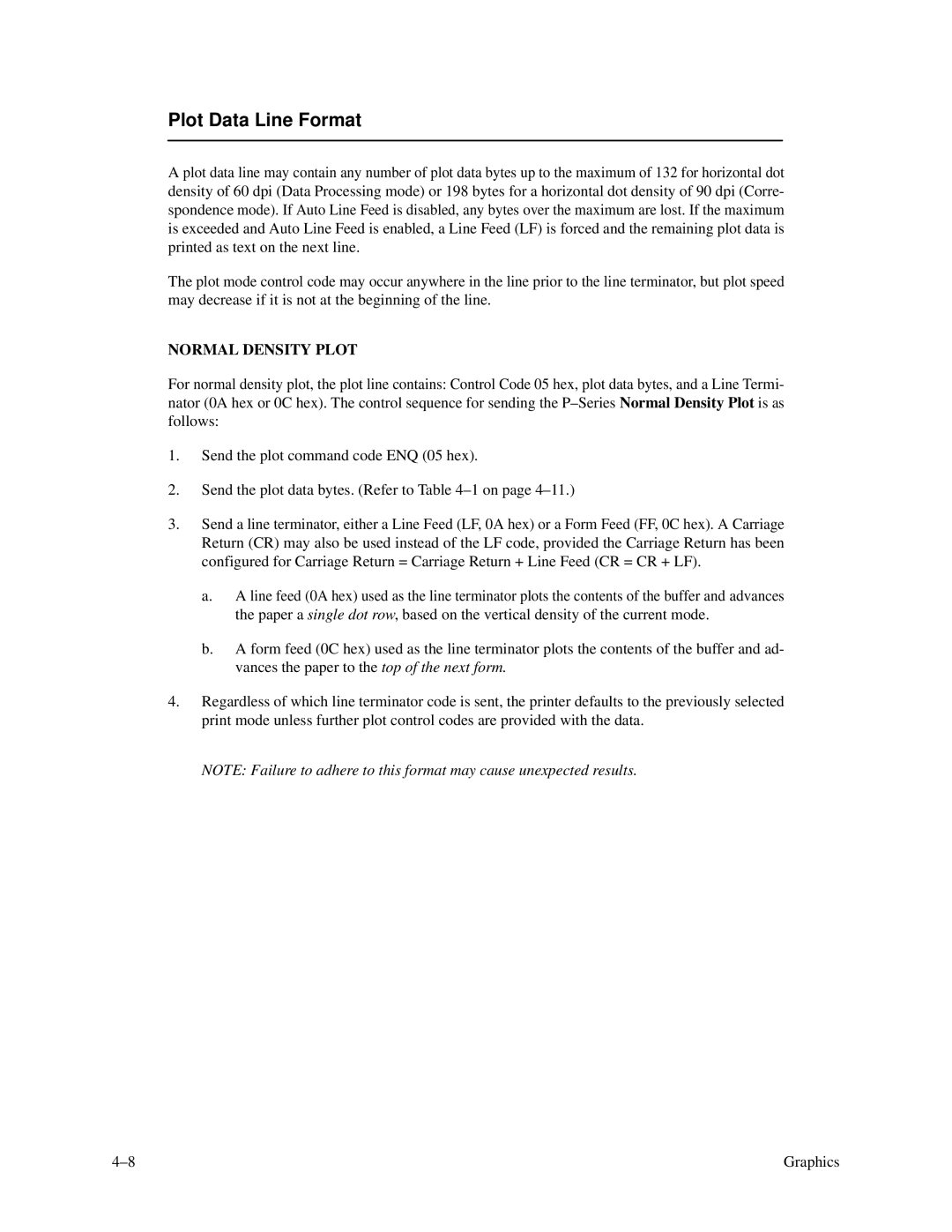 Printronix P3000 Series manual Plot Data Line Format, Normal Density Plot 