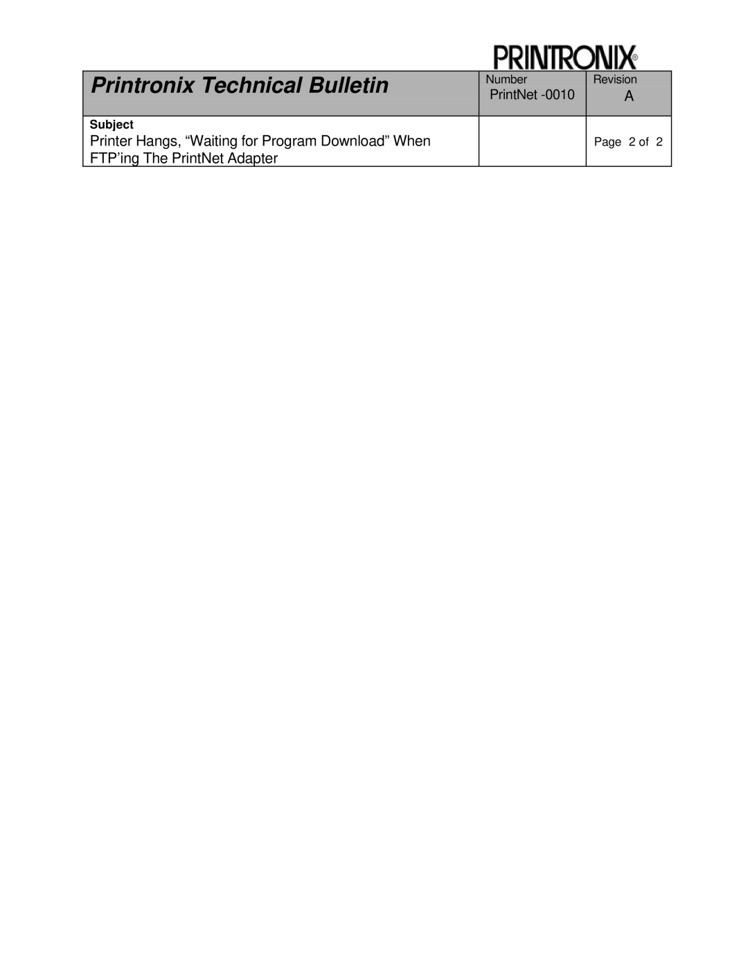 Printronix P5000 user manual Printronix Technical Bulletin 