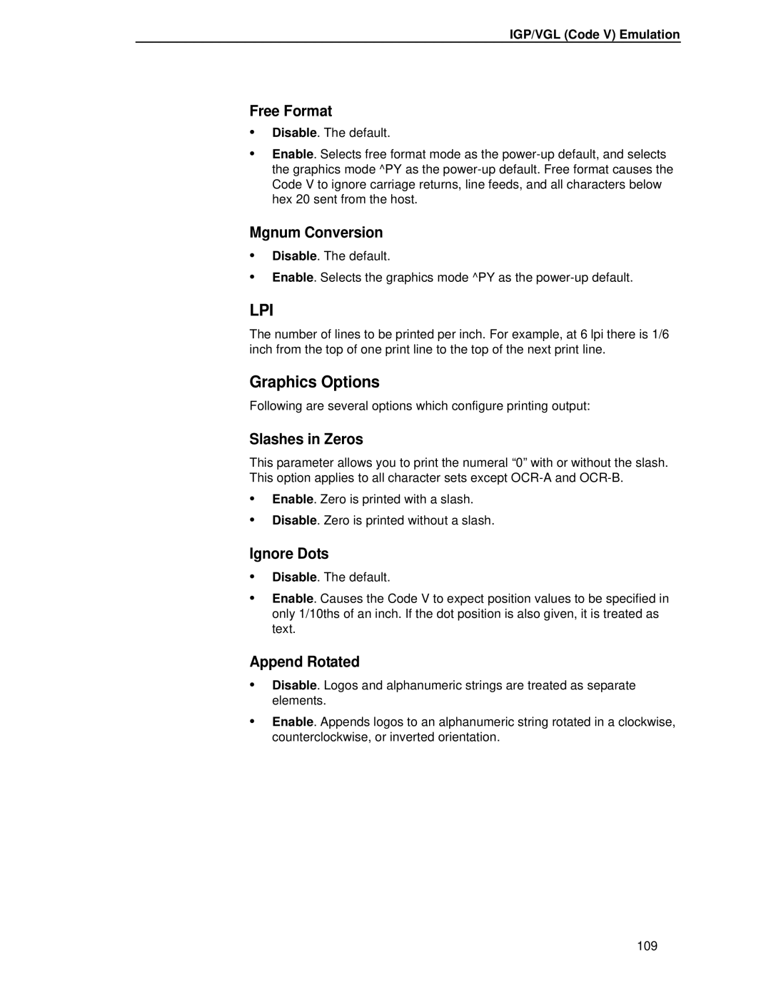 Printronix P5000LJ user manual Graphics Options, Free Format 