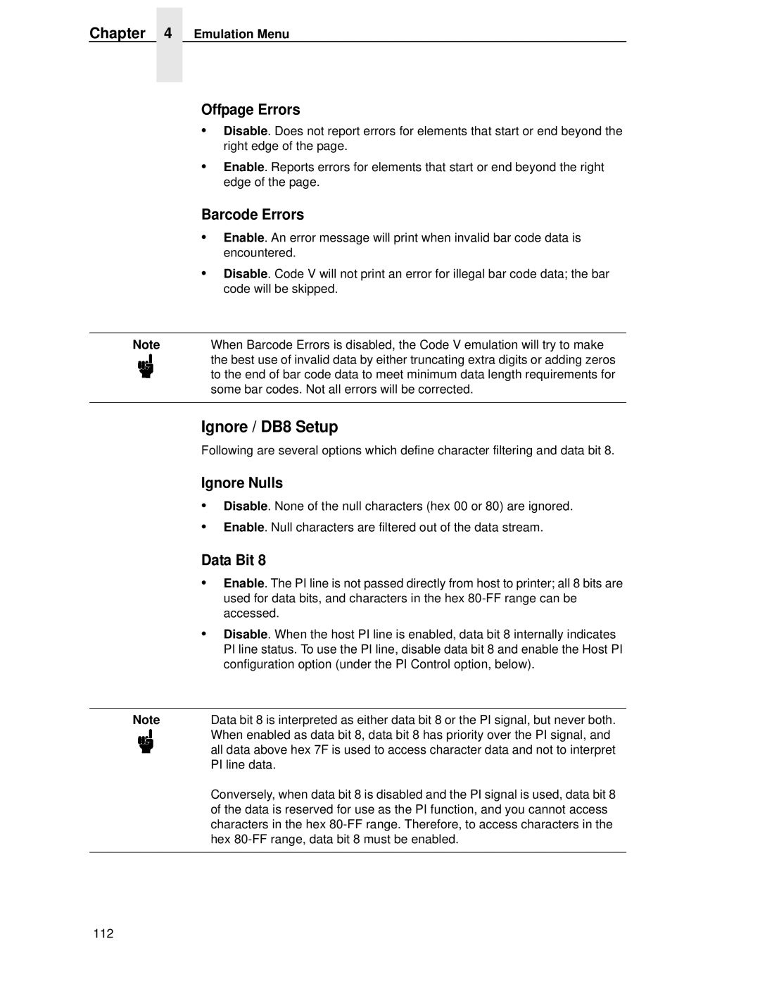 Printronix P5000LJ user manual Ignore / DB8 Setup, Offpage Errors 