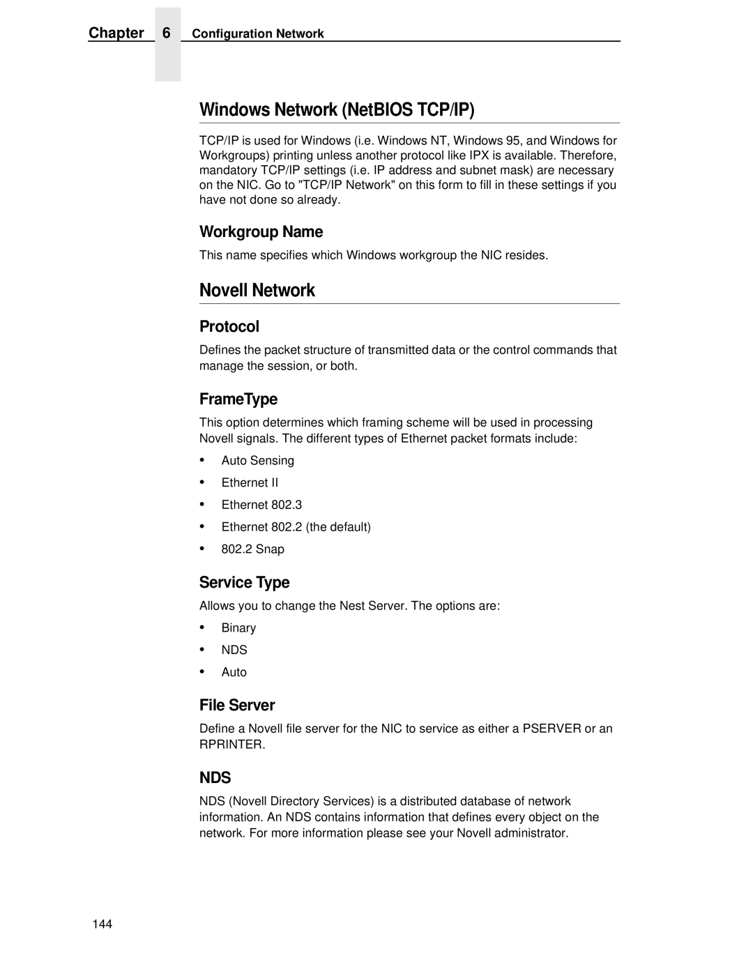 Printronix P5000LJ user manual Windows Network NetBIOS TCP/IP, Novell Network 