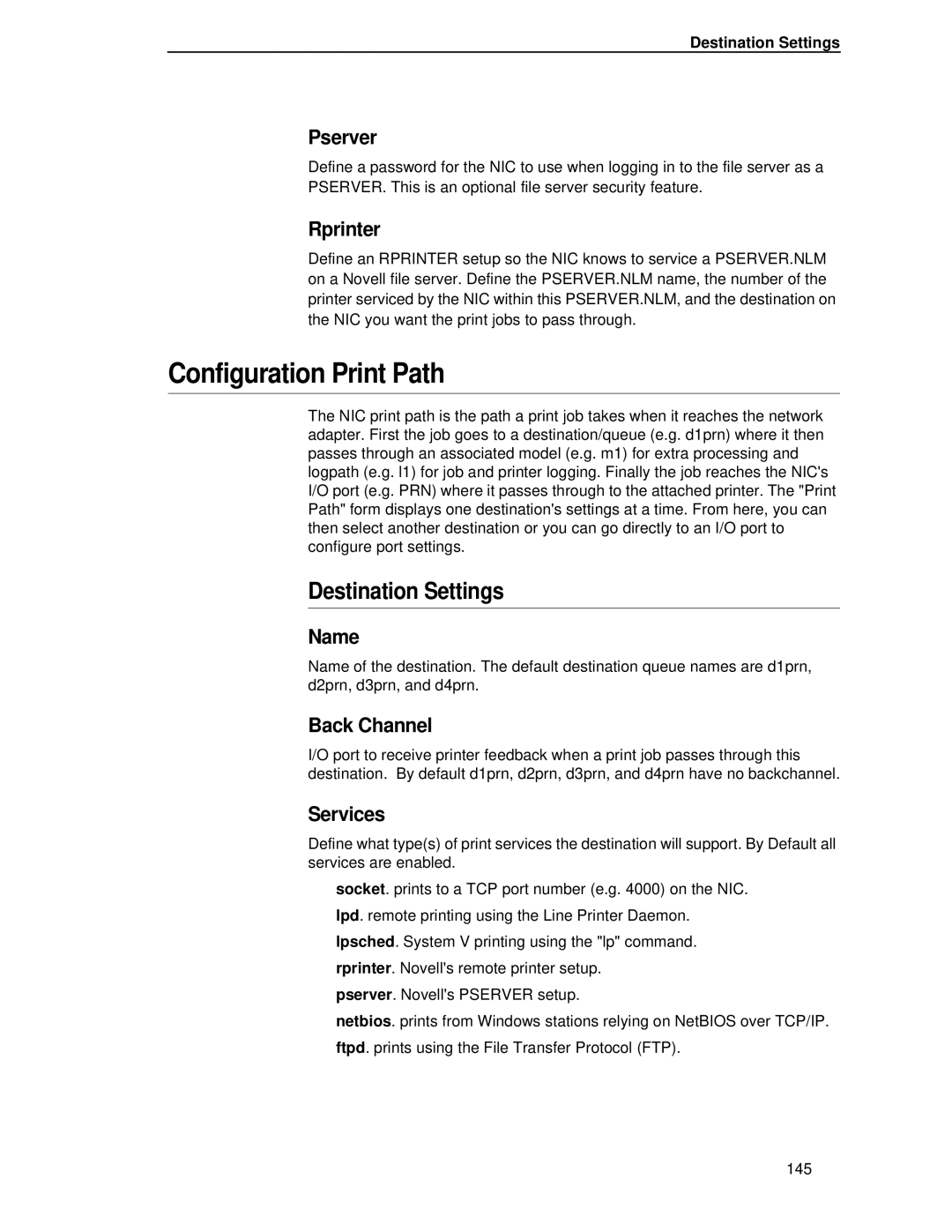 Printronix P5000LJ user manual Configuration Print Path, Destination Settings 