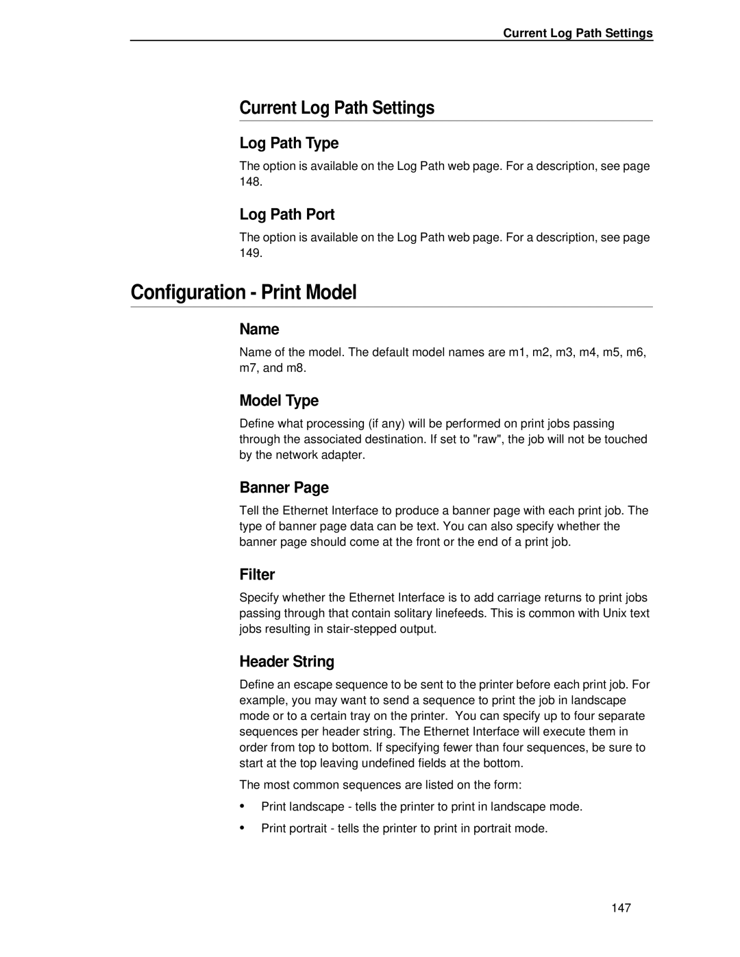 Printronix P5000LJ user manual Current Log Path Settings, Log Path Type, Log Path Port 