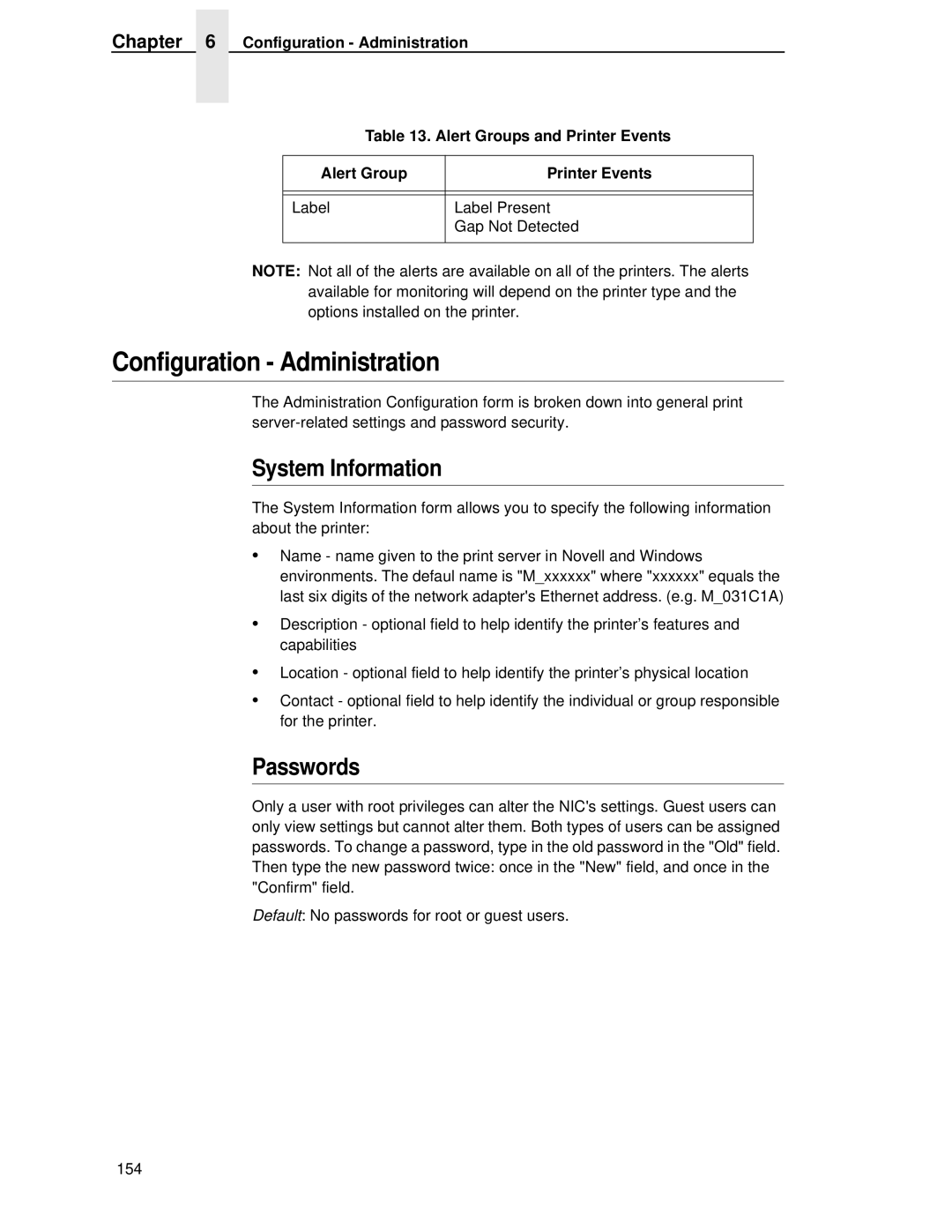 Printronix P5000LJ user manual System Information, Passwords 