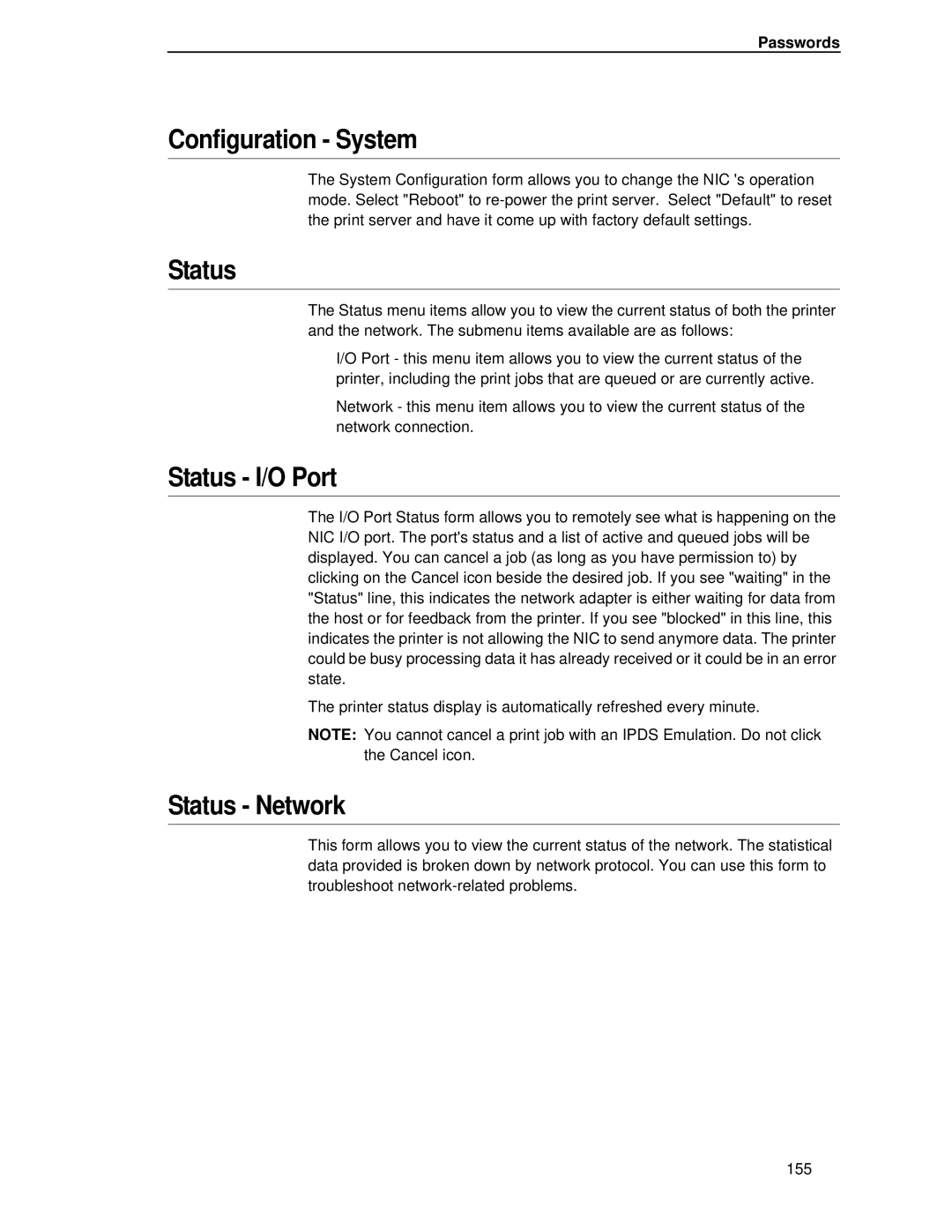 Printronix P5000LJ user manual Configuration System, Passwords 