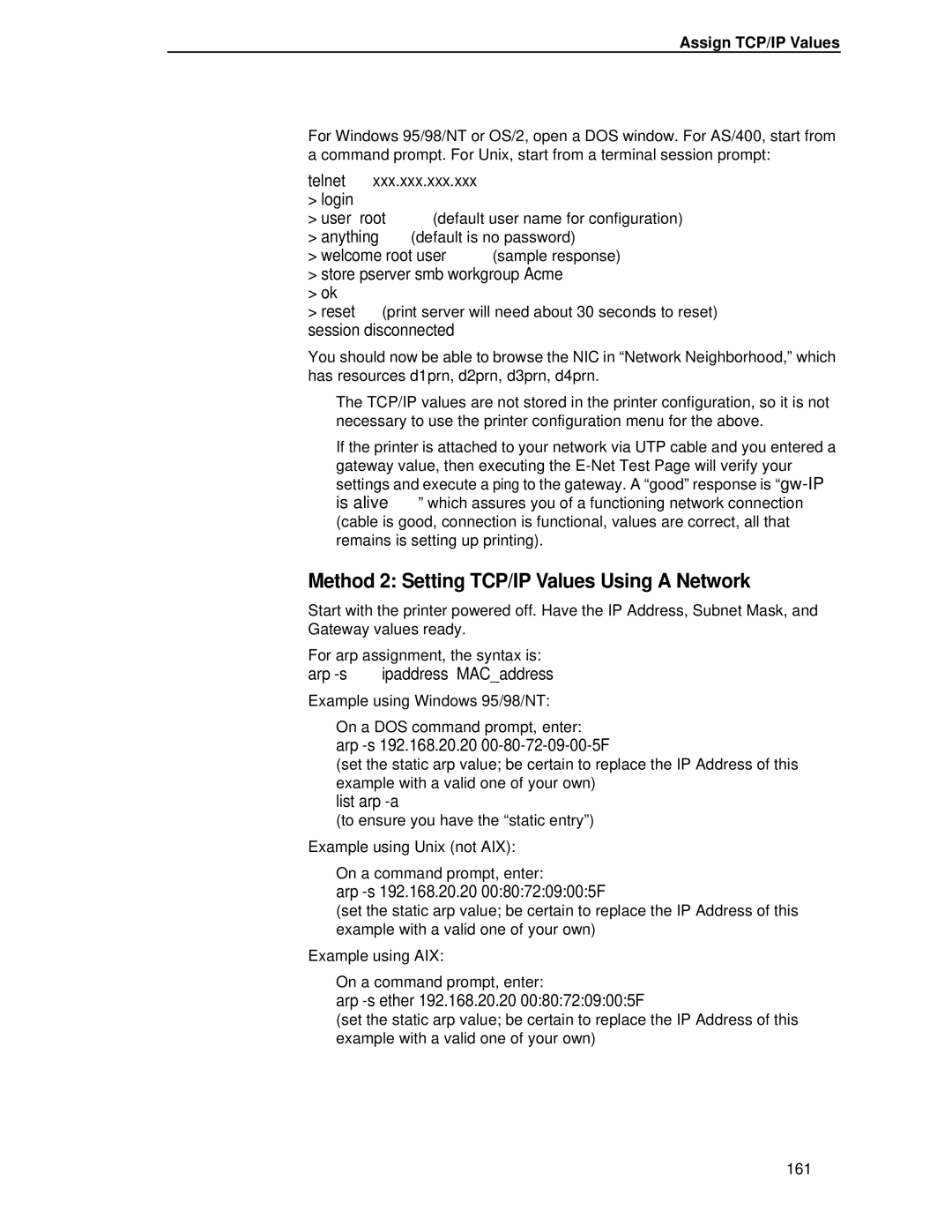 Printronix P5000LJ user manual Method 2 Setting TCP/IP Values Using a Network 