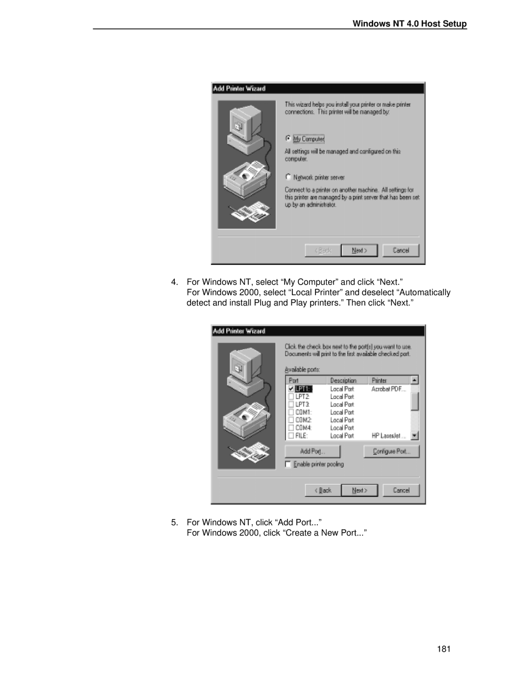 Printronix P5000LJ user manual Windows NT 4.0 Host Setup 