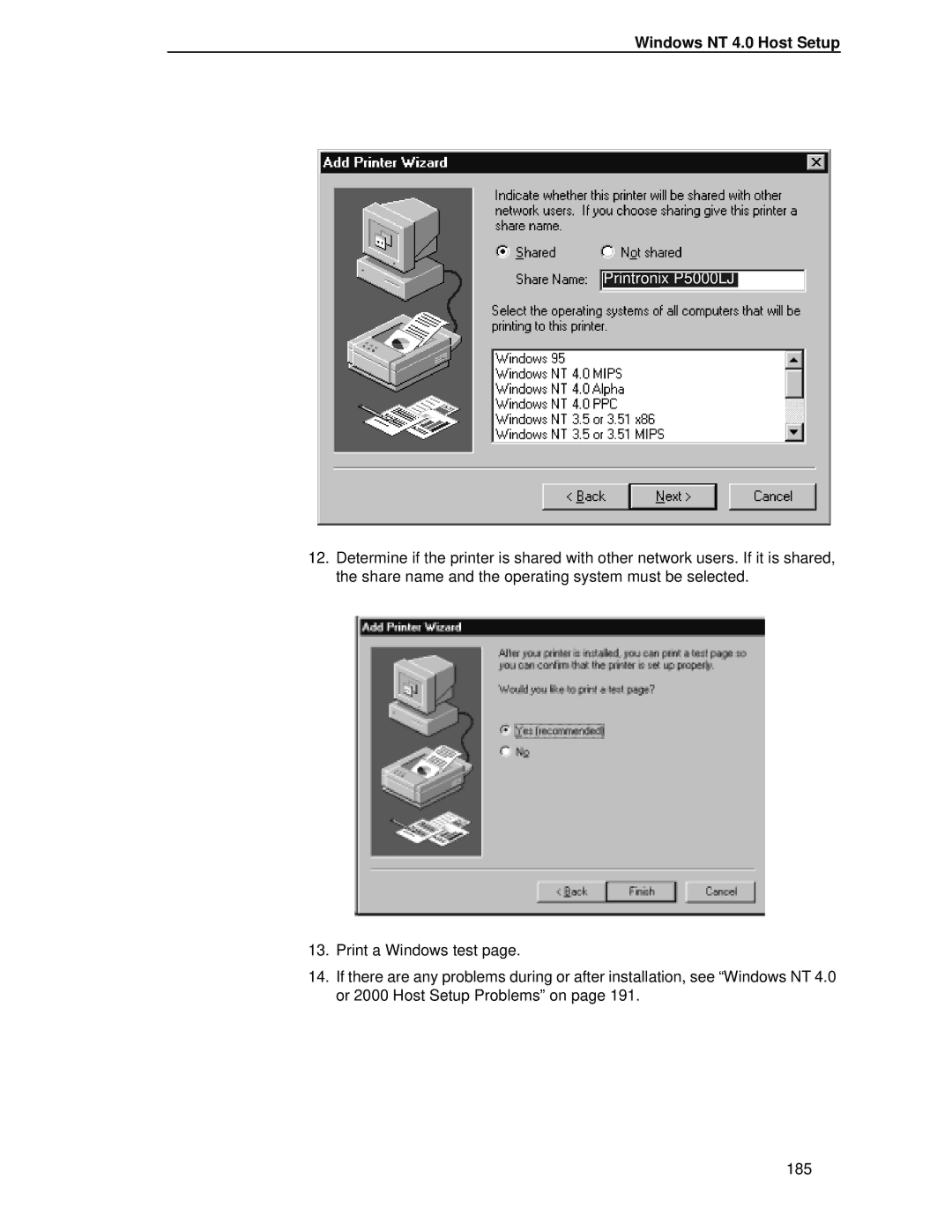 Printronix P5000LJ user manual Windows NT 4.0 Host Setup 