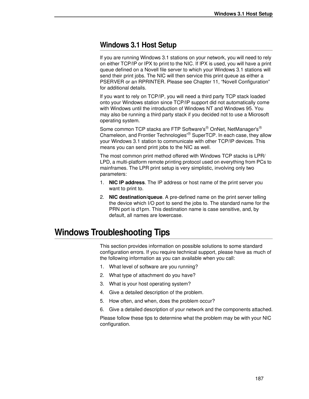 Printronix P5000LJ user manual Windows Troubleshooting Tips, Windows 3.1 Host Setup 